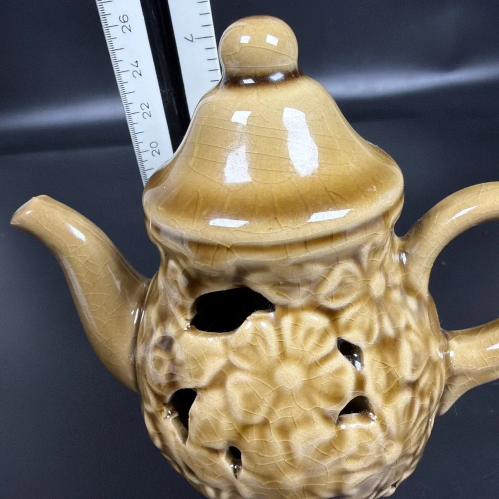 VTG Kitchen Night Light Porcelain Tea Pot Brown Floral Gold Trim Grandma Cottage